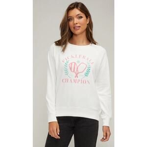 Wildfox Pickleball Champ Keely Raglan Sweatshirt Snow White Women's Large NWOT